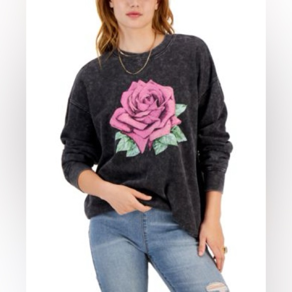 Black Sweatshirt with Pink Rose Graphic size Large